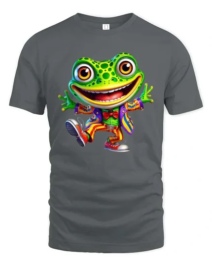 Happy Dancing Frog In Colorful Suit Cartoon Graphic T Shirt - gray t-shirt on white background
