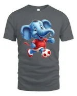 Cute Soccer Elephant Playing Football Cartoon Graphic T Shirt - gray t-shirt on white background