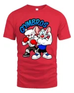 Funny Gymbros Strong Cartoon Mice Bodybuilder Graphic T Shirt - red t-shirt on white background
