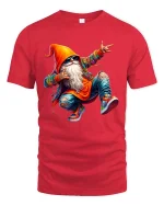 Cool Streetwear Dancing Gnome Hip Hop Cartoon Graphic T Shirt - red t-shirt on white background