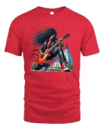 Vintage Rock Guitarist Cartoon Graphic T Shirt With Classic Style - red t-shirt on white background