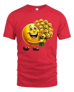 Happy Smiley Face Bouquet Cartoon Graphic T Shirt Cute Fun Style - red t-shirt on white background