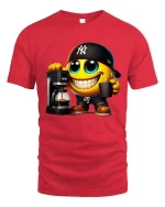 Funny Coffee Lover Smiley Barista Cartoon Graphic T Shirt - red t-shirt on white background