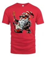 Rockstar Gnome Electric Guitar Cartoon Graphic T Shirt Cool Style - red t-shirt on white background