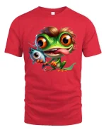 Funny Fishing Frog With Big Eyes Cartoon Graphic T Shirt - red t-shirt on white background