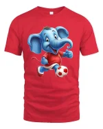 Cute Soccer Elephant Playing Football Cartoon Graphic T Shirt - red t-shirt on white background