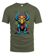 Colorful Mythical Dragon Beast Fantasy Cartoon Graphic T Shirt - military green t-shirt on white background