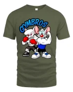 Funny Gymbros Strong Cartoon Mice Bodybuilder Graphic T Shirt - military green t-shirt on white background