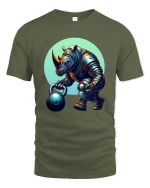 Strong Rhino Weightlifting Cartoon Graphic T Shirt Gym Beast Style - military green t-shirt on white background