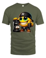Funny Coffee Lover Smiley Barista Cartoon Graphic T Shirt - military green t-shirt on white background