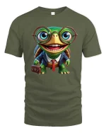 Funny Nerd Turtle Office Worker Cartoon Graphic T Shirt - military green t-shirt on white background