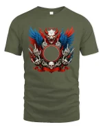 Dark Demon Skull Wings Heavy Metal Gothic Graphic T Shirt - military green t-shirt on white background