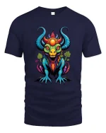 Colorful Mythical Dragon Beast Fantasy Cartoon Graphic T Shirt - navy t-shirt on white background