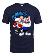 Funny Gymbros Strong Cartoon Mice Bodybuilder Graphic T Shirt - navy t-shirt on white background