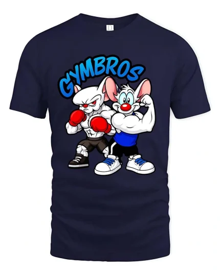 Funny Gymbros Strong Cartoon Mice Bodybuilder Graphic T Shirt - navy t-shirt on white background