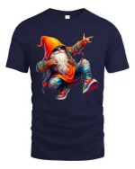Cool Streetwear Dancing Gnome Hip Hop Cartoon Graphic T Shirt - navy t-shirt on white background