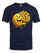 Happy Smiley Face Bouquet Cartoon Graphic T Shirt Cute Fun Style - navy t-shirt on white background