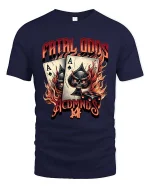 Fatal Odds Skull Ace Playing Cards Dice Casino Graphic T Shirt - navy t-shirt on white background