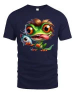 Funny Fishing Frog With Big Eyes Cartoon Graphic T Shirt - navy t-shirt on white background