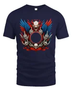 Dark Demon Skull Wings Heavy Metal Gothic Graphic T Shirt - navy t-shirt on white background