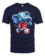 Cute Soccer Elephant Playing Football Cartoon Graphic T Shirt - navy t-shirt on white background