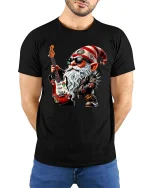 Rockstar Gnome Electric Guitar Cartoon Graphic T Shirt Cool Style - model wearing black tee with hands behind back