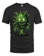 Creepy Green Monster Tree Cartoon Horror Graphic T Shirt - black t-shirt on white background