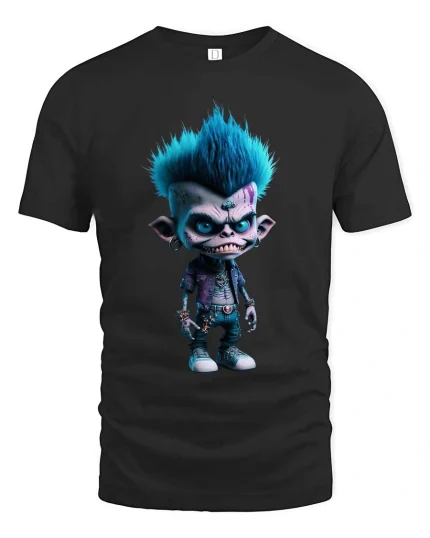 Cool Punk Monster Cartoon Rebel Character Graphic T Shirt - black t-shirt on white background