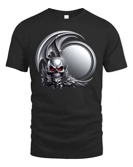 Dark Gothic Skull Winged Demon Emblem Graphic T Shirt - black t-shirt on white background