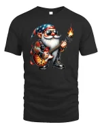 Cool Rock Guitar Gnome Cartoon Music Lover Graphic Tee - black t-shirt on white background