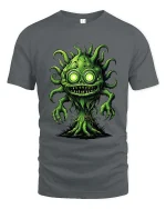 Creepy Green Monster Tree Cartoon Horror Graphic T Shirt - gray t-shirt on white background