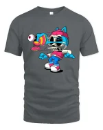 Glitch Cat Skull Cartoon Street Art Weird Graphic T Shirt - gray t-shirt on white background
