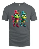 Cute Winter Grasshopper Cartoon Ice Skating Graphic T Shirt - gray t-shirt on white background