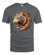 Majestic Golden Tiger Head Ornamental Art Graphic T Shirt - gray t-shirt on white background