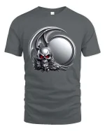 Dark Gothic Skull Winged Demon Emblem Graphic T Shirt - gray t-shirt on white background
