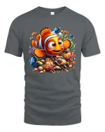 Cute Clownfish Ocean Friends Cartoon Underwater Adventure T Shirt - gray t-shirt on white background