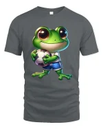 Cute Soccer Frog Cartoon Athlete Funny Sports Graphic T Shirt - gray t-shirt on white background