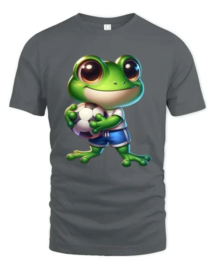 Cute Soccer Frog Cartoon Athlete Funny Sports Graphic T Shirt - gray t-shirt on white background
