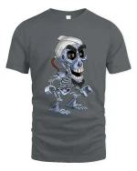 Funny Robot Skull Cartoon Sci Fi Cyborg Graphic T Shirt - gray t-shirt on white background