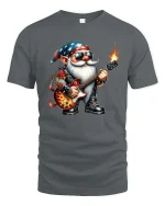 Cool Rock Guitar Gnome Cartoon Music Lover Graphic Tee - gray t-shirt on white background