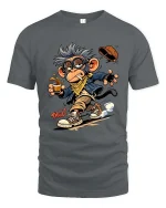 Funny Cool Monkey Drinking Coffee Cartoon Graphic T Shirt - gray t-shirt on white background