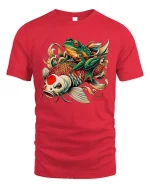 Funny Samurai Frog on Koi Fish Japanese Tattoo Style Tee - red t-shirt on white background