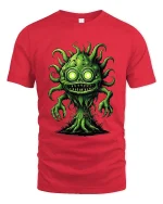 Creepy Green Monster Tree Cartoon Horror Graphic T Shirt - red t-shirt on white background