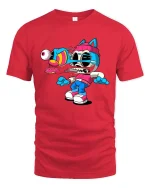 Glitch Cat Skull Cartoon Street Art Weird Graphic T Shirt - red t-shirt on white background