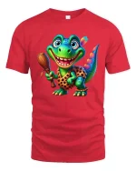 Funny Caveman Dino Cartoon Prehistoric Creature Graphic T Shirt - red t-shirt on white background