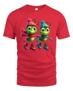Cute Winter Grasshopper Cartoon Ice Skating Graphic T Shirt - red t-shirt on white background