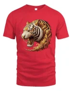 Majestic Golden Tiger Head Ornamental Art Graphic T Shirt - red t-shirt on white background