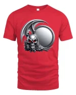 Dark Gothic Skull Winged Demon Emblem Graphic T Shirt - red t-shirt on white background