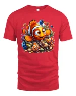 Cute Clownfish Ocean Friends Cartoon Underwater Adventure T Shirt - red t-shirt on white background