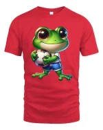 Cute Soccer Frog Cartoon Athlete Funny Sports Graphic T Shirt - red t-shirt on white background